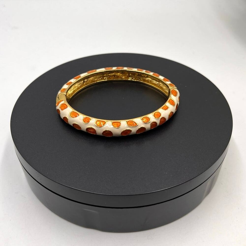 Kenneth Jay Lane Oval Cloisonné Enamel Orange Giraffe‎ Cream Bangle Bracelet